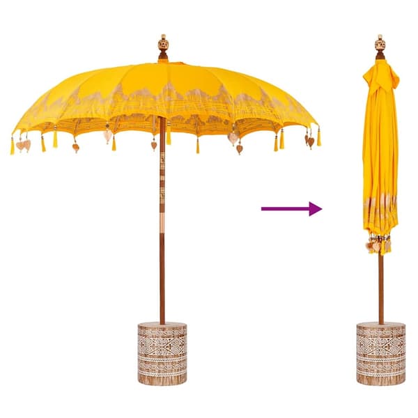 vidaXL Balinesisk Parasol 260 Gul 210-220 cm Bomull og solid tre