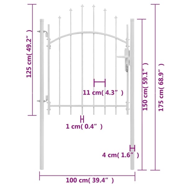 vidaXL Trädgårdsgrind stål 1x1,75 cm vit