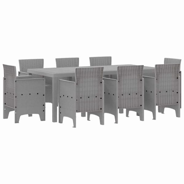 vidaXL Hage Spisegruppe 9 pcs Lysegrå Polypropen