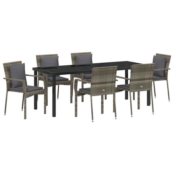 vidaXL Trädgårdsmöbelset med kudde 7 pcs Grå konstrotting