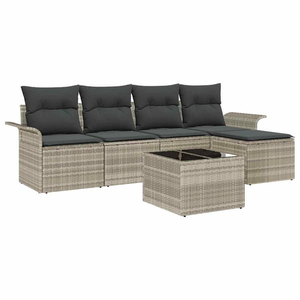 vidaXL Utomhussoffa med kudde 6 pcs Ljusgrå konstrotting