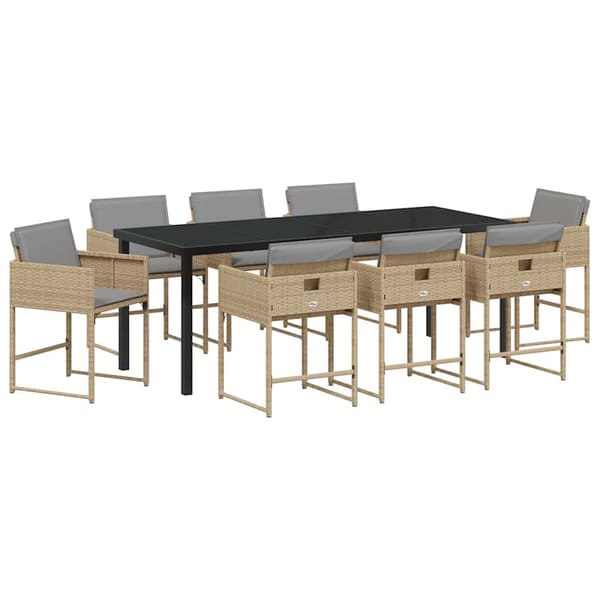 vidaXL Trädgårdsmöbelset 9 pcs Beige konstrotting