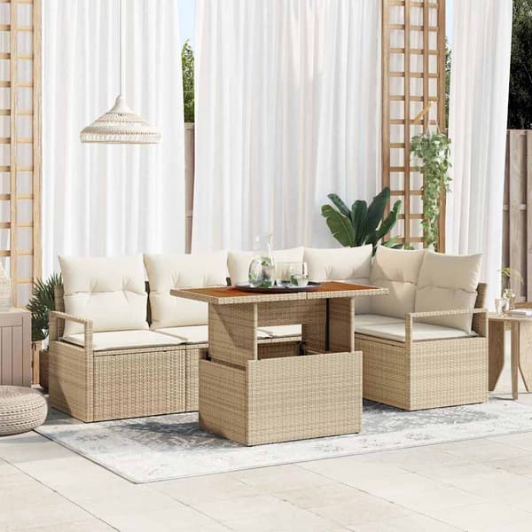 vidaXL Trädgårdsoffset med lagring 6 pcs Beige Poly rattan