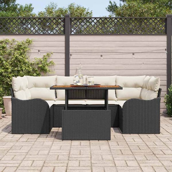 vidaXL Trädgårdsoffset med lagring 7 pcs Svart Poly rattan