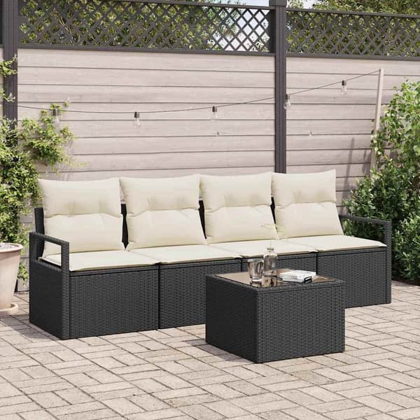 vidaXL Soffset 5 pcs Svart och kräm konstrotting