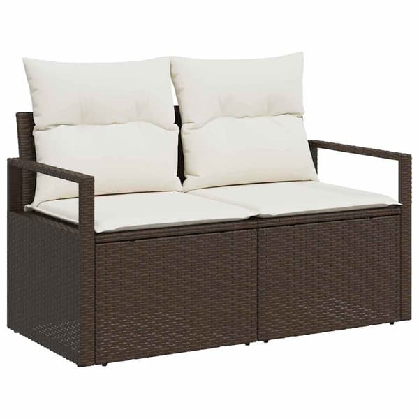vidaXL Trädgårdsoffset med lagring 9 pcs Brun Poly rattan