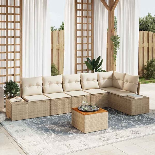 vidaXL Trädgårdsoffset 7 pcs Beige och gräddfärgad konstrotting