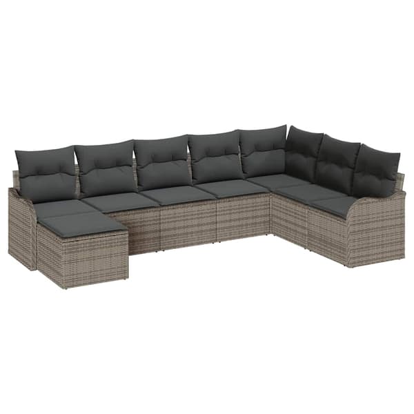 vidaXL Trädgårdsoffset med kudde 8 pcs Grå Poly rattan