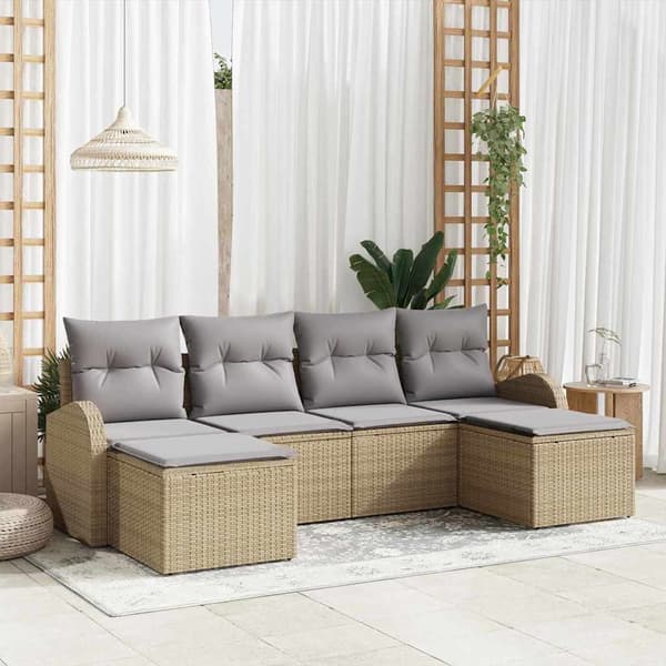 vidaXL Soffset med kudde 6 pcs Beige och ljusgrå konstrotting