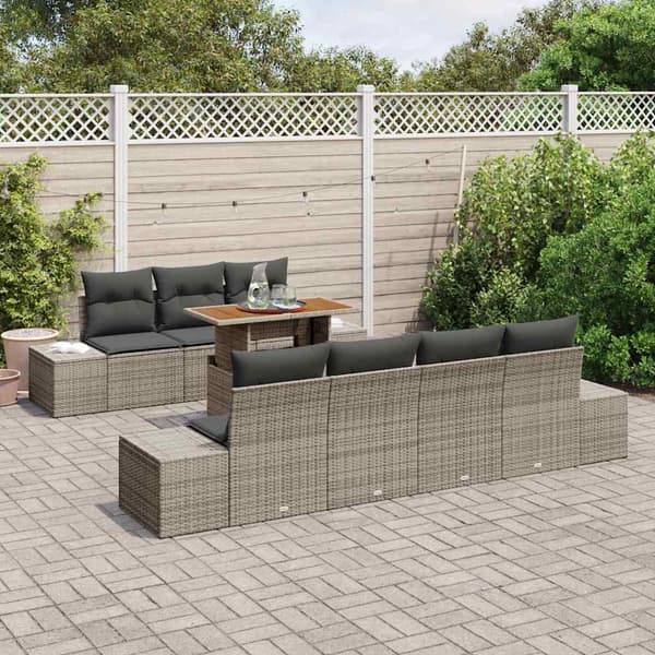 vidaXL Trädgårdsoffset med lagring 8 pcs Grå Poly rattan