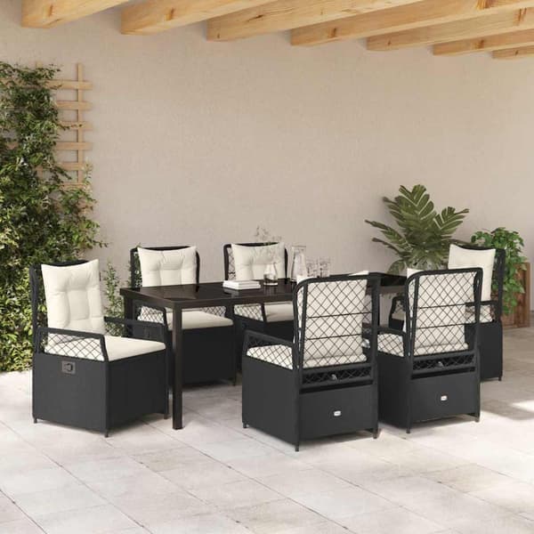 vidaXL Trädgårdsmöbelset 7 pcs Svart konstrotting