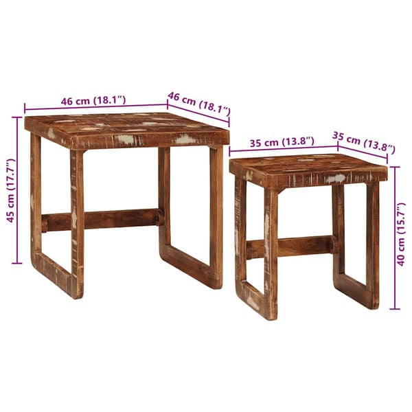 vidaXL Satsbord 2 pcs Brun 46 x 46 x 45 cm Solid återvunnen trä
