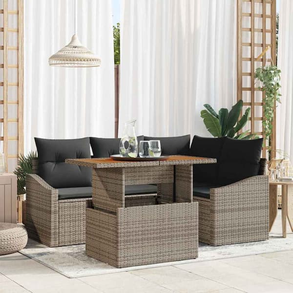 vidaXL Trädgårdsoffset med lagring 5 pcs Grå Poly rattan