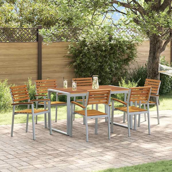 vidaXL Hage Spisegruppe 7 pcs Grå Solid akasietre