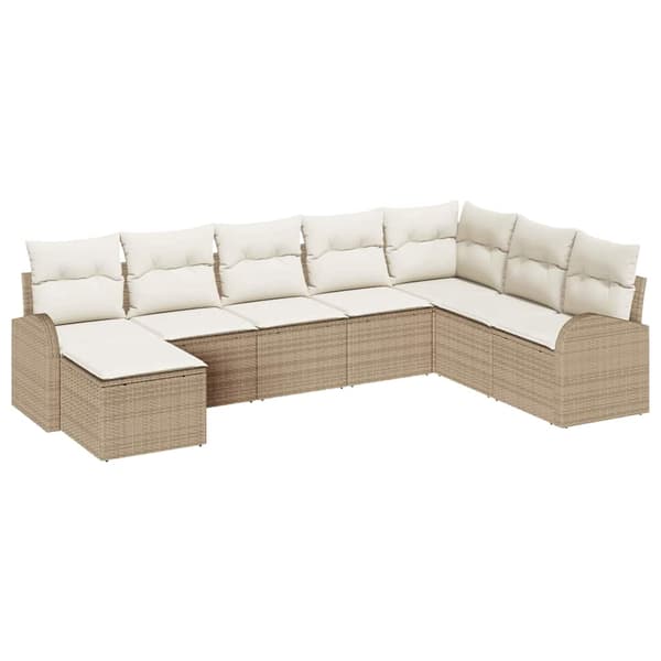 vidaXL Trädgårdssoffgrupp med dyna 8 delar Beige Polyrotting