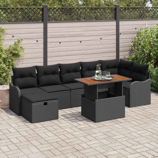 vidaXL Trädgårdsoffset med lagring 8 pcs Svart Poly rattan