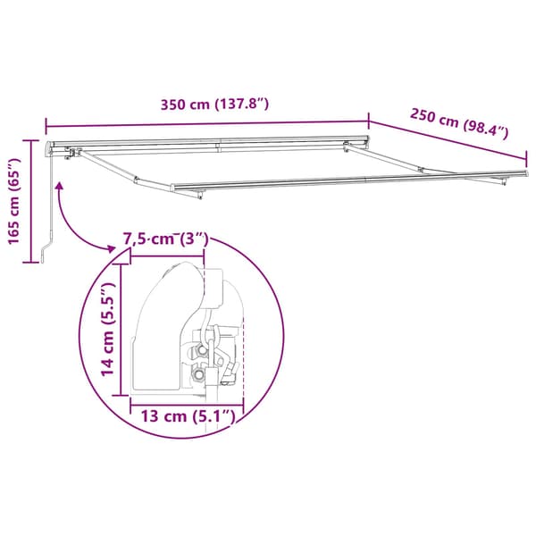 vidaXL Utfällbar markis Beige 350 x 250 cm Polyester och Stål