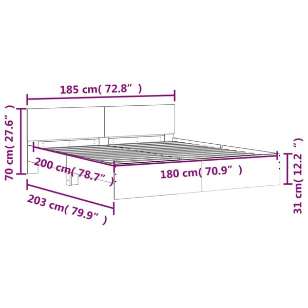 vidaXL Sengeramme med hodegavl sonoma eik 180x200 cm
