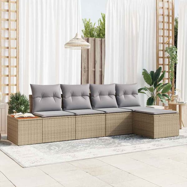 vidaXL Trädgårdsoffset med kudde 5 pcs Beige Poly rattan