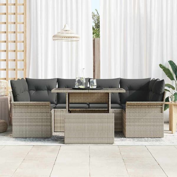 vidaXL Trädgårdsoffset med kudde 7 pcs Ljusgrå Poly rattan