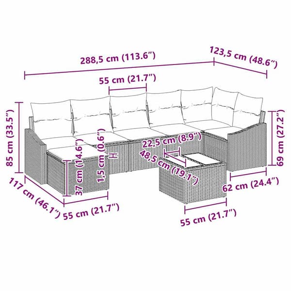vidaXL Soffset med kudde 8 pcs Brun konstrotting