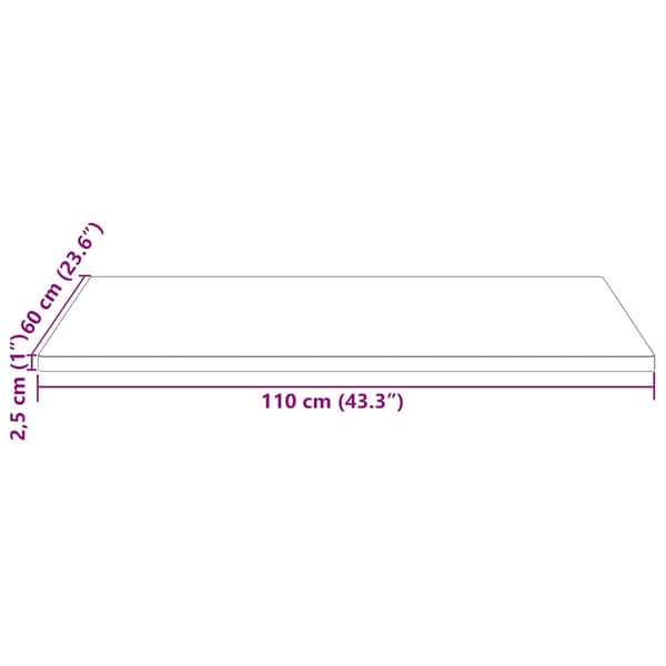 vidaXL Bordplate hvit 110x60x2,5 cm heltre furu rektangulær
