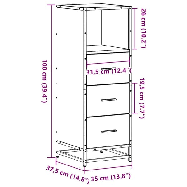 vidaXL Baderomsskap røkt eik 35x37,5x100 cm konstruert tre