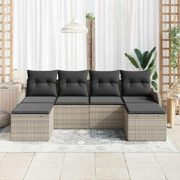 vidaXL Trädgårdsoffset med kudde 6 pcs Ljusgrå Poly rattan
