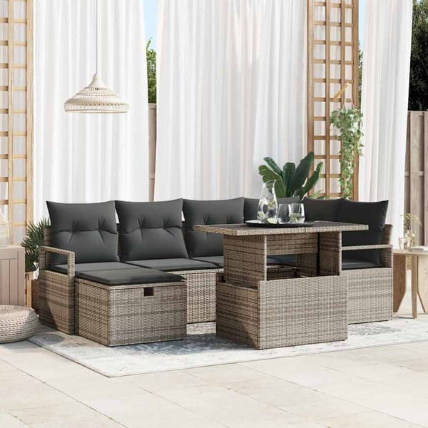 vidaXL Trädgårdsoffset med kudde med lagring 7 pcs Grå Poly rattan