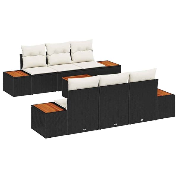 vidaXL Trädgårdsoffset med kudde 7 pcs Svart Poly rattan