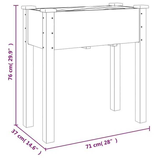 vidaXL Odlingslåda med foder brun 71x37x76 cm massivt granträ