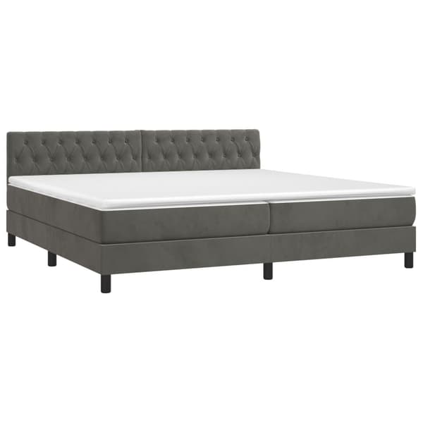 vidaXL Ramsäng med madrass & LED mörkgrå 200x200 cm sammet