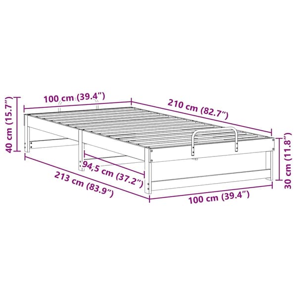 vidaXL Sängram Vit 100 x 210 cm Massiv furu