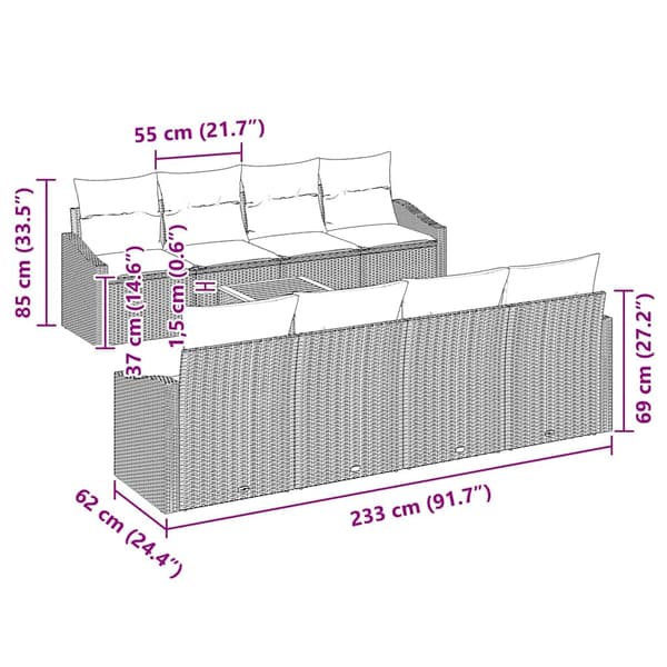 vidaXL Trädgårdsoffset med kudde 9 pcs Beige konstrotting