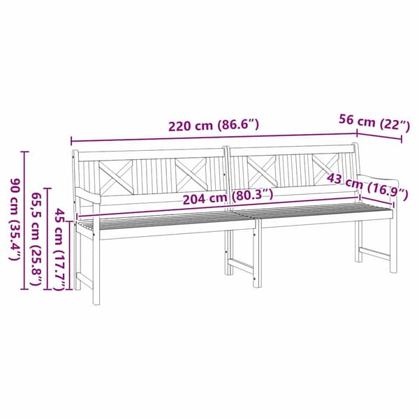 vidaXL Hagebenk Brun 220 x 56 x 90 cm Solid akasietre