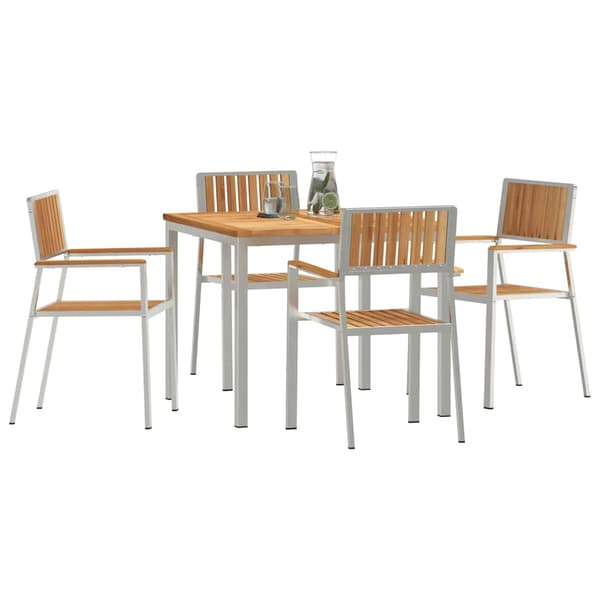 vidaXL Utomhusmatbord 5 pcs Brun Massivt teakträ