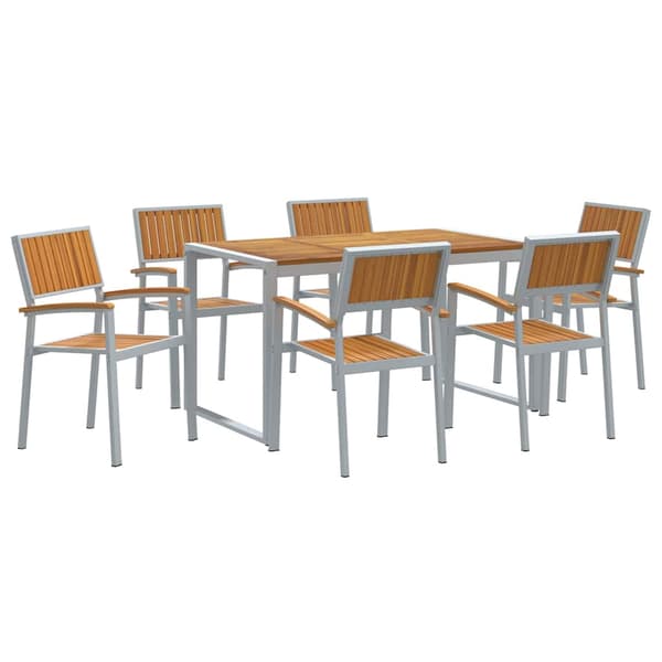 vidaXL Hage Spisegruppe 7 pcs Grå Solid akasietre