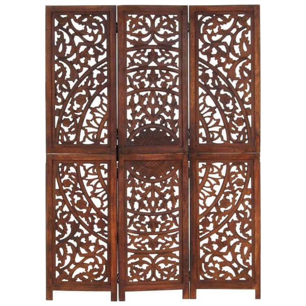 vidaXL Romdeler håndskåret 3 paneler brun 120x165 cm heltre mango