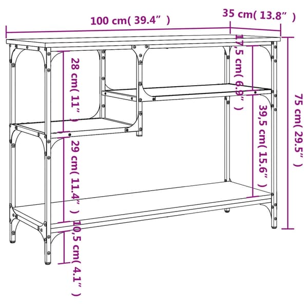 vidaXL Konsollbord med hyller brun eik 100x35x75 cm