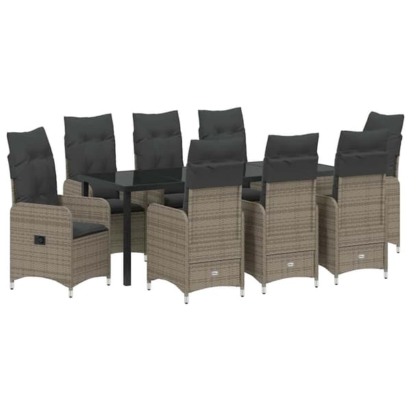 vidaXL Trädgårdsmöbelset med kudde 9 pcs Grå konstrotting