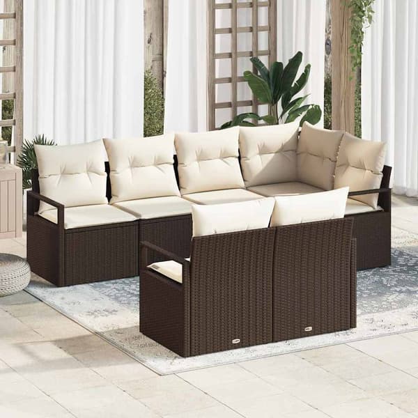 vidaXL Utesoffa Set 7 delar Brun Poly rotting