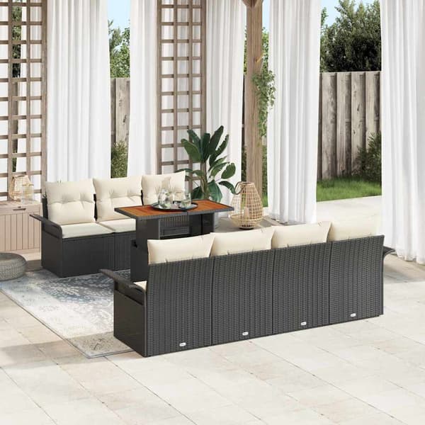 vidaXL Trädgårdsoffset med lagring 8 pcs Svart Poly rattan