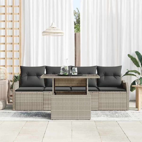 vidaXL Trädgårdsoffset med kudde 5 pcs Ljusgrå Poly rattan