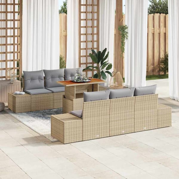 vidaXL Trädgårdsoffset med lagring 7 pcs Beige Poly rattan