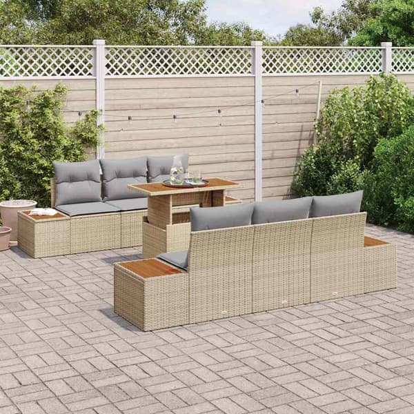 vidaXL Trädgårdsoffset med lagring 7 pcs Beige Poly rattan