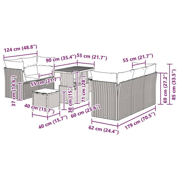 vidaXL Trädgårdsoffset 8 pcs Svart konstrotting