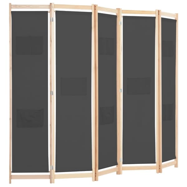 vidaXL Romdeler 5 paneler grå 200x170x4 cm stoff