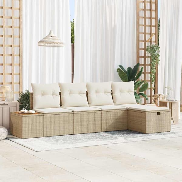 vidaXL Trädgårdsoffset med kudde 5 pcs Beige Poly rattan