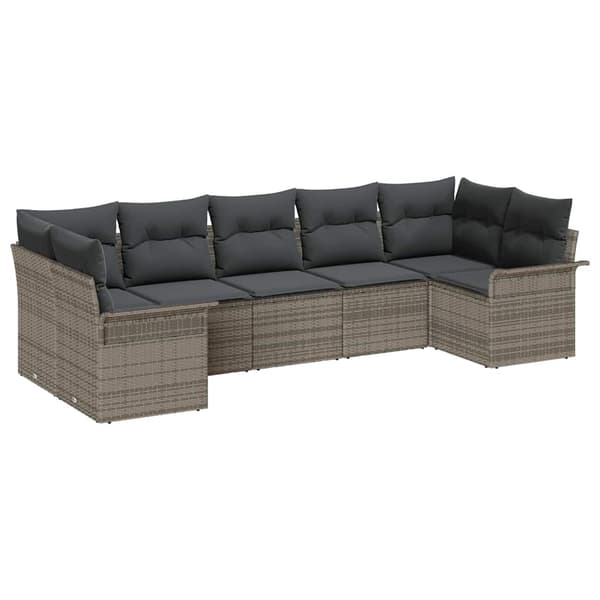 vidaXL Trädgårdsoffset med kudde med lagring 7 pcs Grå Poly rattan