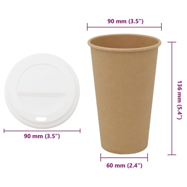 vidaXL Kaffekoppar i papper med lock 1000 st 16oz 400ml